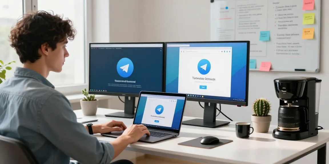 Download Telegram download on a laptop in a modern tech workspace, illustrating innovative communication.