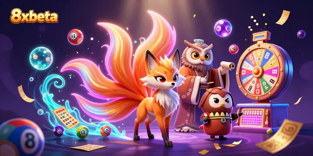 Experience thrilling bets and dynamic gameplay with 8xbeta in this vibrant gambling-themed illustration.