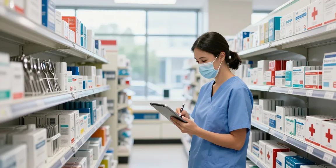 Healthcare professional reviewing canada medical supplies in a modern store.