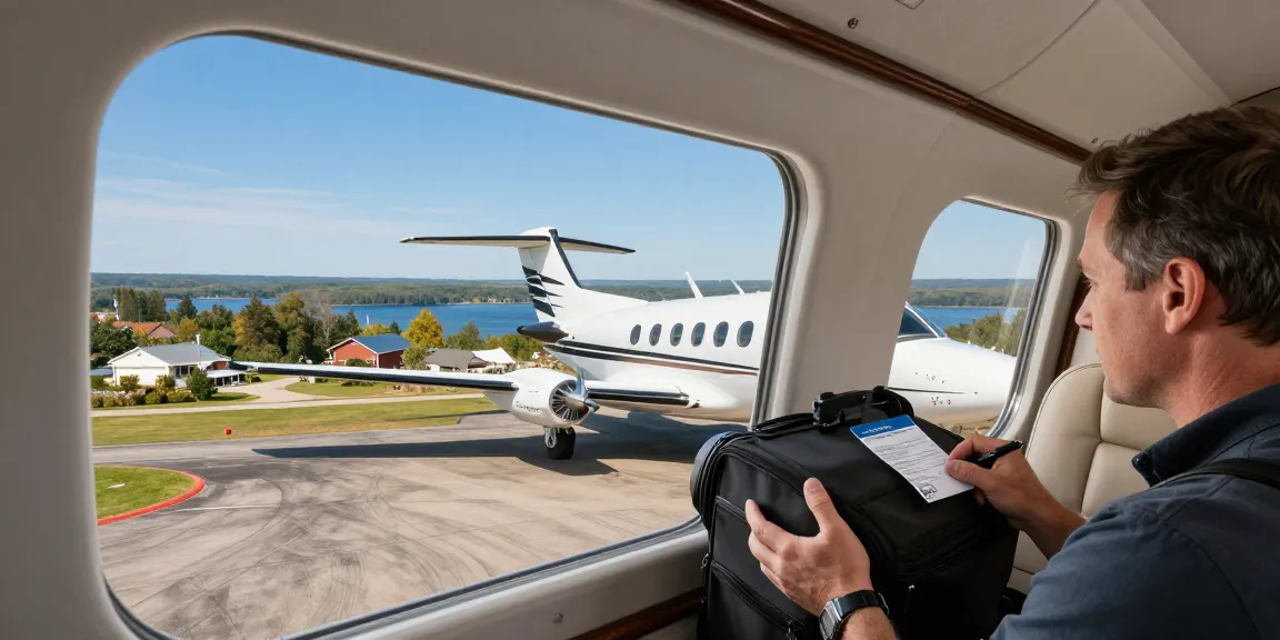 Efficient northern flights in Ontario with Aspen Air Charters, traveler boarding a Piper PA-31 Navajo aircraft with scenic backdrop.