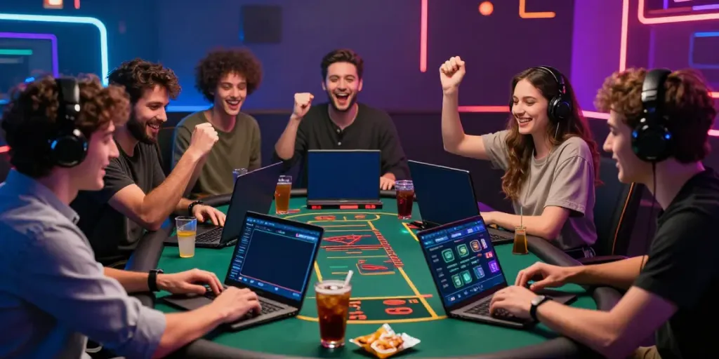 Celebration at a crypto casino with fast withdrawals in Canada among friends.